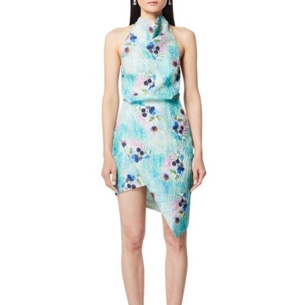 Elliatt Vixen Halter Mini Dress Floral Print Blue Green Sz Medium